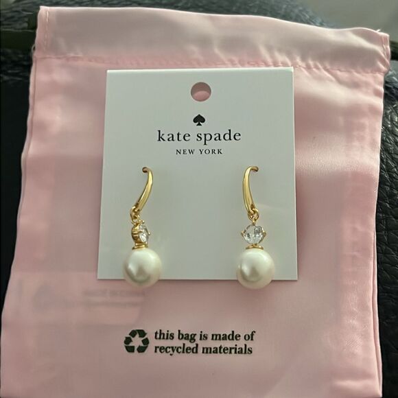 Nwt Kate Spade Cream Glass Pearl Earrings "Pearls Of Wisdom" H2 - Picture 2 of 5